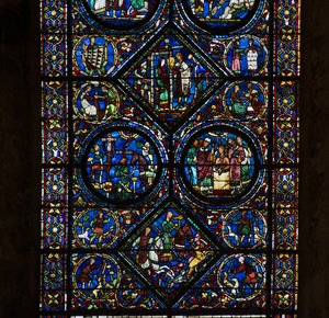 Kathedraal van Chartres, glas-in-lood: leven van Sint-Eustachius, laag detail door French School