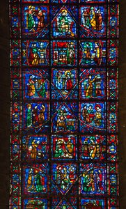 Kathedraal van Chartres, glas-in-lood: leven van Sint-Fulbert, bisschop van Chartres in de 11e eeuw, detail door French School