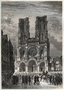 Kathedraal Notre-Dame van Laon (1150-1180), Aisne - Laon Kathedraal - gravure uit 