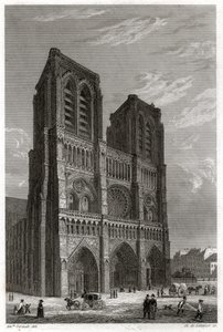 Kathedraal Notre Dame de Paris (gravure, ca. 1850) door French School