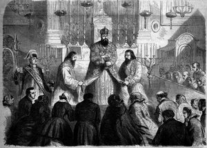 Katholieke Rite - Mis - 26 januari 1860: Mis gevierd volgens de Armeense rite door de overste van de Mechitaristen in de kerk van Notre Dame des Victoires, Parijs. Gravure in 