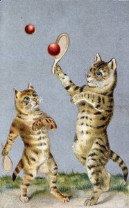 Katten die tennis spelen - ansichtkaart begin 20e eeuw door French School