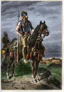 Gallische ruiter - Galliërs te paard in het oude Romeinse Rijk - gravure uit 