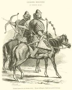 Moskovitische ruiters in de zestiende eeuw (gravure) door French School