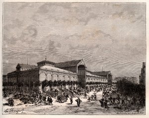 Centrale hallen in Parijs in de 19e eeuw - gravure in 