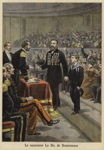 Ceremonie ter ere van de heer Le Du, een redder uit Douarnenez, Bretagne, 1897