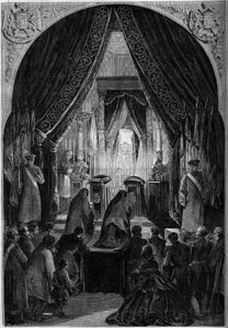 Chapelle ardente tijdens de begrafenis van Graaf Philippe Antoine Ornano (1784-1863), Maarschalk van het Keizerrijk. Parijs, Invalides door French School