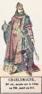 Karel de Grote, 24e koning, besteeg de troon in 768, stierf in 814