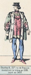 Karel VI, 53e koning van Frankrijk, besteeg de troon in 1380, stierf in 1422