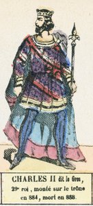Karel II de Dikke, 29e koning, besteeg de troon in 884, stierf in 888