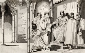 Karel IV (1294-1328) de Schone ontvangt een verzoekschrift aan het hof, uit 