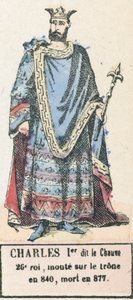 Karel de Kale, 26e koning, besteeg de troon in 840, stierf in 877