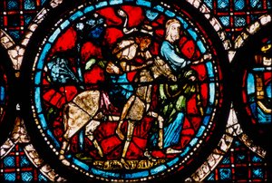 Kathedraal van Chartres, Gebrandschilderd glasraam met Circular Good Samaritan (Ronde barmhartige Samaritaan)