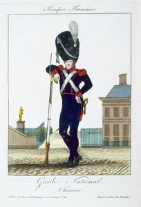 Jager van de Nationale Garde, uit Troupes Francaises, uitgegeven bij Basset, Parijs, ca.1790 door French School