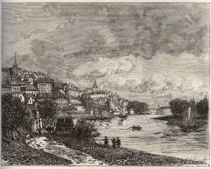 Chateau-Gontier - Mayenne in de regio Pays de la Loire - gravure in 