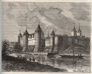 Kasteel van Josselin - Morbihan in Bretagne - gravure in 