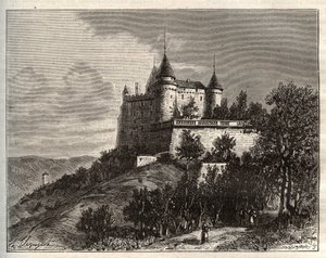Kasteel van Mercues - Cahors - gravure in 