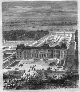 Chateau de Vaux Le Visomte (Vaux-Le-Vicomte) door Nicolas Fouquet (1615-1680), burggraaf van Melun en de Vaux, superintendent van financiën van Lodewijk XIV. Gravure in 