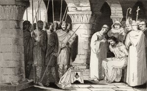 Childeric III wordt afgezet en naar een klooster gestuurd, uit 
