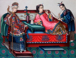 Chinese adellijke vrouwen die opium roken - in 