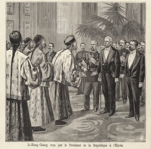 Chinese politicus en diplomaat Li Hongzhang ontvangen door de Franse president Felix Faure in het Elysee Paleis, Parijs door French School