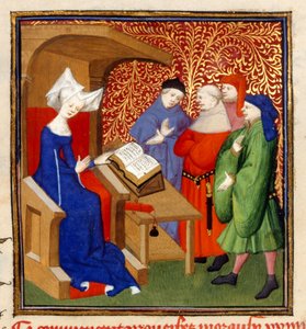 Christine geeft les, MS Harley 4431, f.259v, Frankrijk, c.1410-14 door French School