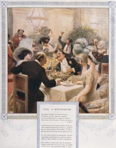 Kerstmis in Montmartre, kerstavonddiner in een luxe restaurant, ca. 1900