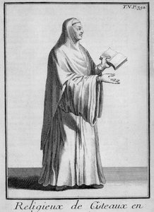 Cisterciënzer non in koorkleding, ca. 1700 (gravure)