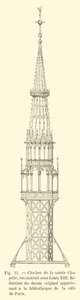 Klokkentoren van de Heilige Kapel, herbouwd onder Lodewijk XIII, verkleining van de originele tekening behorend tot de bibliotheek van de stad Parijs door French School