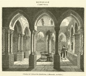 Klooster van de Benedictijnenabdij, in Monreale, Sicilië (gravure) door French School