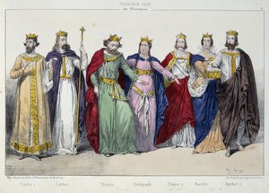 Clotaire I, Caribert, Chilperic, Fredegonde, Clotaire II, Nantilde, Dagobert I - in 