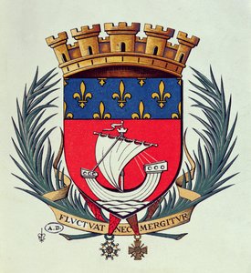 Wapen van de stad Parijs met het motto Fluctuat Nec Mergitur (door de golven geworpen, maar niet gezonken) door French School