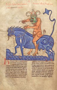 Satan rijdend op een Behemoth, uit Liber Floridus door Lambert de Saint-Omer ca. 1120 door French School