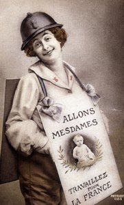 Kom dames, werk voor Frankrijk (aansporing tot geboorte), ansichtkaart, ca. 1918 door French School