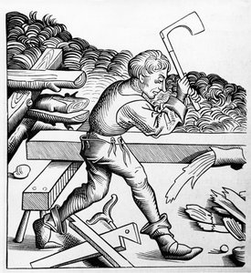 Gezel van de Plicht of Gezel van de grote hakbijl, Timmerman, eind 15e eeuw door French School