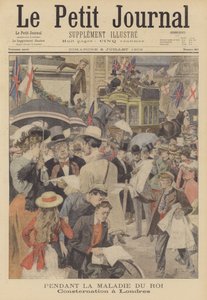 Bezorgdheid in Londen over de ziekte van koning Edward VII (kleurenlitho)