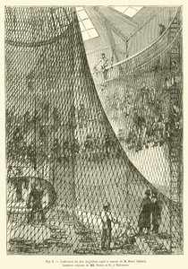 Fabricage van het net van de stoomballon van M Henri Giffard, Centrale touwslagerij van MM Fretet en Co, in Vincennes door French School