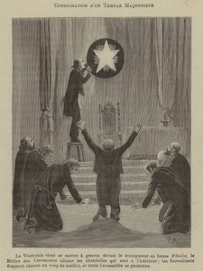 Inwijding van een Vrijmetselaarstempel (gravure) door French School