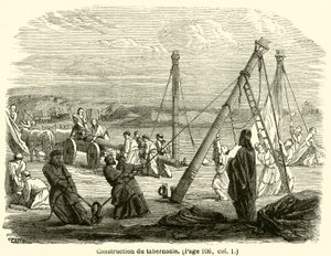 Bouw van het tabernakel (gravure) door French School