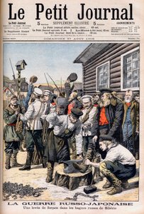 Gevangenen in Siberië die worden gerekruteerd om te vechten in de Russisch-Japanse Oorlog. Illustratie voor Le petit Journal, 27 augustus 1905. door French School