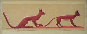 Kopie van een originele oude Egyptische muurschildering die twee wilde katten afbeeldt