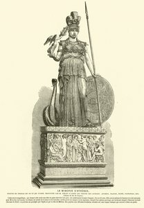 Kopie van de Athena Parthenos, monumentaal standbeeld door de oude Griekse beeldhouwer Phidias (gravure) door French School
