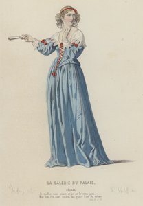 Corneille, La Galerie Du Palais, Act II, Sc IX (gekleurde gravure) door French School