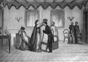 Kroning van koning Radama II van Madagaskar (1829-1863) door de Franse katholieke priester Jouen