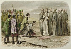 Cortes aan de voeten van Martin de Valencia door French School