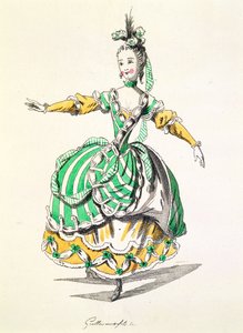 Kostuumontwerp voor Phrygienne, in Dardanus, een libretto door Leclerc de Labruere, gecomponeerd door Jean-Philippe Rameau, facsimile door A. Guillaumot Fils (kleurgravure)