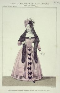 Kostuum voor Mademoiselle Dorus in de Rol van Donna Elvira in Don Giovanni, gegraveerd door Maleuvre, gedrukt door Hautecoeur-Martinet