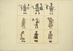 Kostuums ontworpen door de Mexicaanse schilders uit de tijd van Montezuma, illustratie uit Vues des Cordillères et Monumens des Peuples Indigènes de l