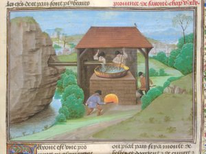 Zoutschuur met pan en oven, illustratie uit 