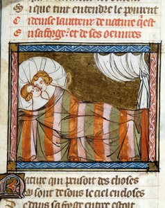 Koppel in bed. Miniatuur uit de roman van de roos door Jean de Meun door French School